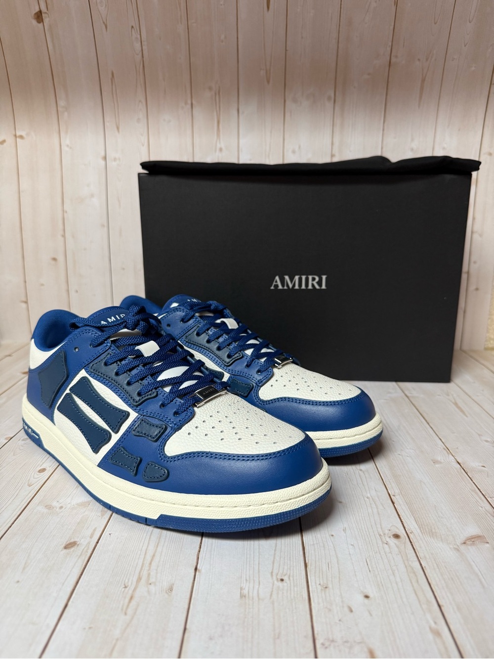 AMIRI Skel Low-Top Leather Sneakers Blue/White Sz 43 / 10